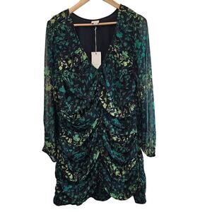 A New Day Dress Womens Size XXL Green Floral Ruched Glam Going Out Party Boho